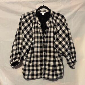 Time and Tru Black and White Plaid Buffalo Check Top